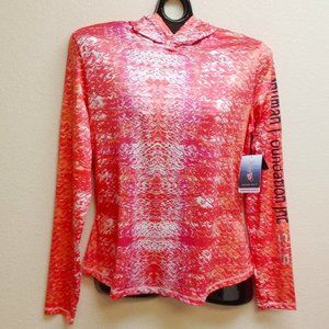 Silver Bait Long Sleeve Hoodie, Pink/Orange Fish Scale Women's Size Medium.